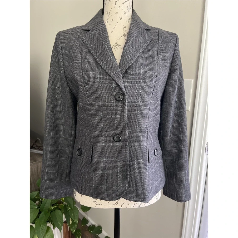 Pendleton Women's Virgin‎ Wool Blazer 6P Gray Blue Glen Plaid Office Classic